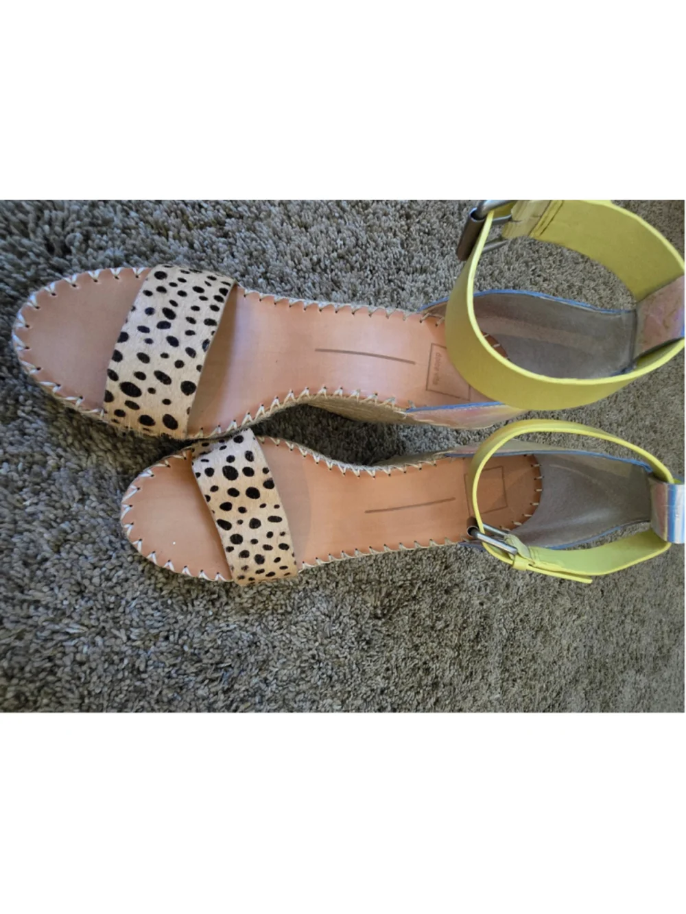 Rare Dolce Vita Leopard Print Espadrille Wedges Yellow Strap Leopard Holographic